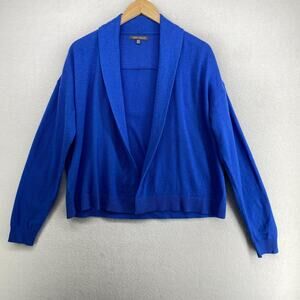 LAURA ASHLEY Cardigan 16 Sweater Wool Cashmere Shawl Open Draped Front Blue